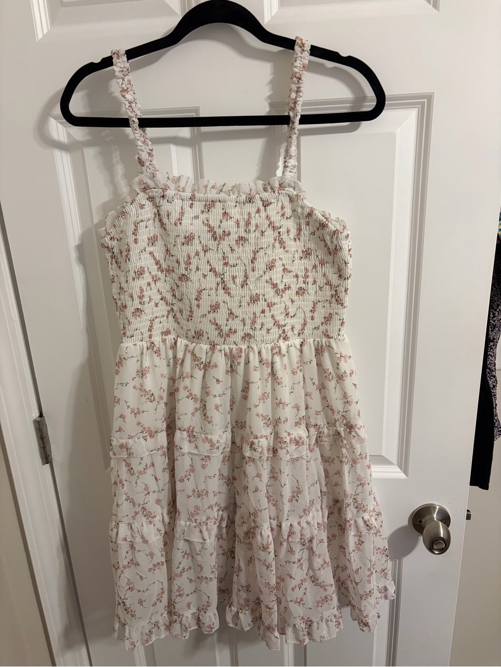 Smocked Floral Spaghetti-Strap Dress - Cream with Pink Floral Western